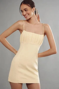 ANTHROPOLOGIE NWT $148 Maeve Sleeveless Slim Yellow Mini Linen Dress Size 12 - Picture 1 of 8