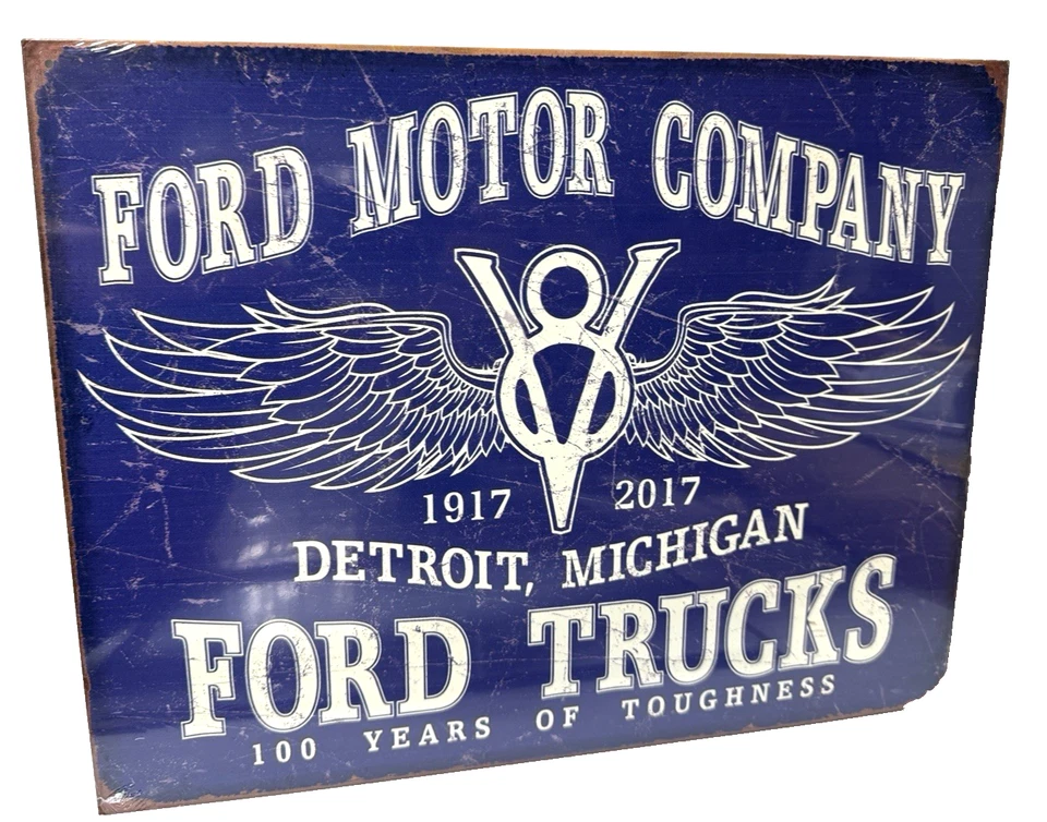 Ford Trucks 100 Years V8 Detroit MI Tin Sign wall decor 12.5" " Made in USA