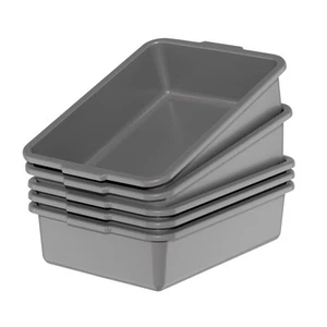 5-Pack 8 L Commercial Bus Box, Small Wash Bus Tub, Gray - Picture 1 of 7