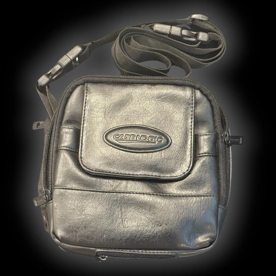 CASE LOGIC Faux Leather Portable CD Carrying Travel Case Black Bag Strap Satchel - Image 1 of 4