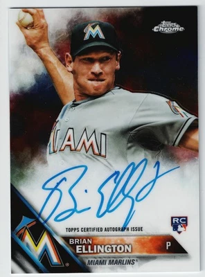 2016 Topps Chrome Brian Ellington Rookie RC Autograph #RA-BE Marlins - Image 1 of 2