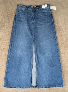 Wrangler Women's Long Jean Maxi Skirt 6 Front Slit Whiskered Med Wash Western - Picture 1 of 13