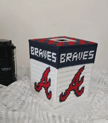 Ready to Ship.  Atlanta Braves  Plastic Canvas  Tissue Box Cover (Hand Made) - Image 1 of 4
