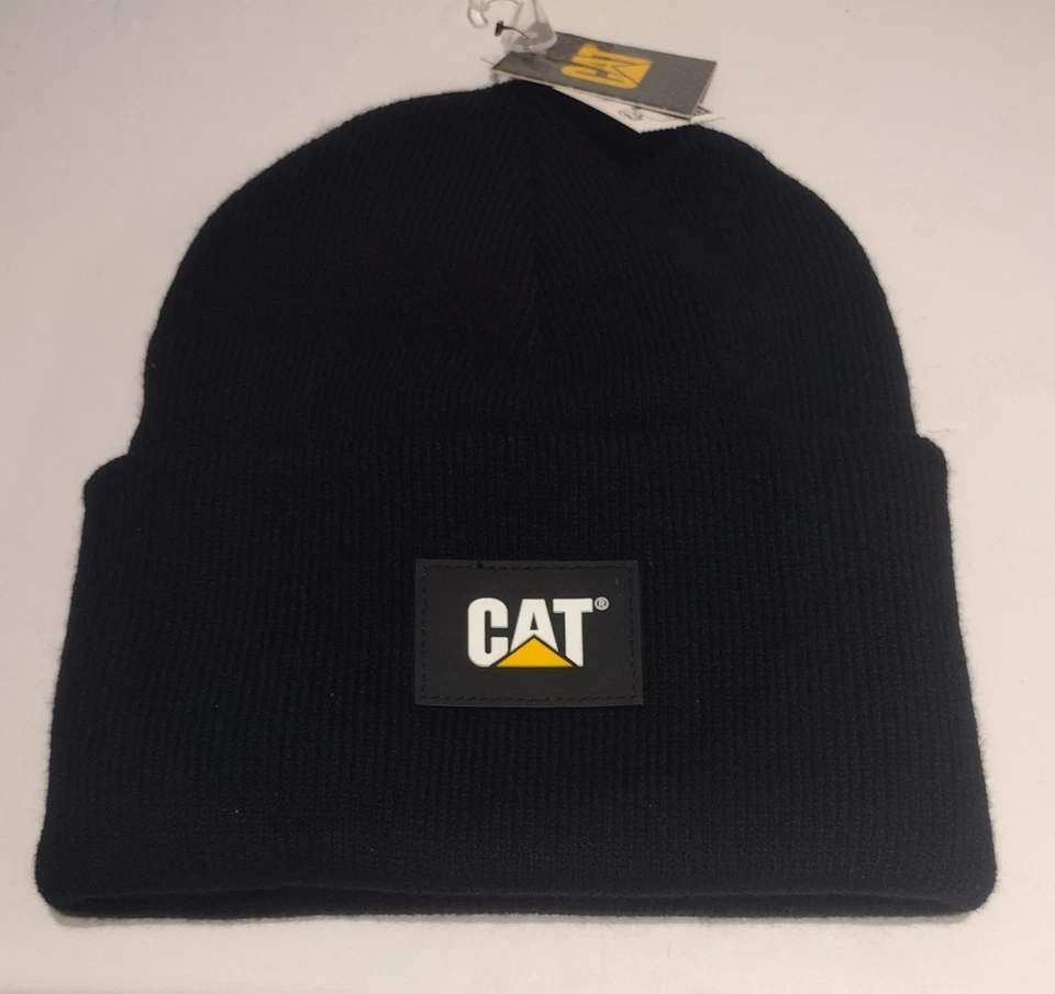 Caterpillar Men’s CAT Label Cuff Beanie Black One Size Knit Hat Fold-up Cuff