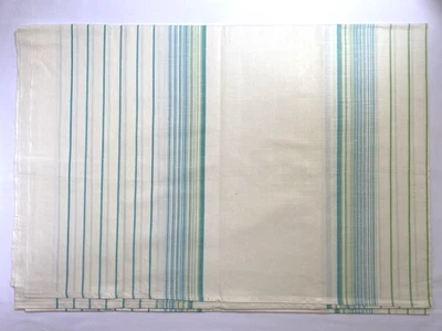 Sábana plana DE COLECCIÓN 59" X 84" LINO/ALGODÓN a rayas verde azulado claro blanco URSS NUEVA Foto 1 de 4