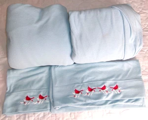 Berkshire Polar Fleece King Size Sheet 4pc Set Light Blue Cardinals Extra Soft - Picture 1 of 3