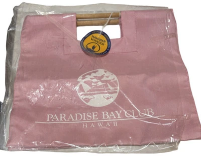 Vintage Pink Hawaii Paradise Bay Club Tote Bag Wood Handles Hawaiian Voyager - Image 1 of 4