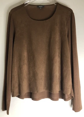 Camiseta para mujer Neiman Marcus talla XL marrón manga larga imitación gamuza cuello redondo delantero Foto 1 de 4
