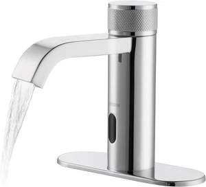 Touchless Waterfall Faucet, Chrome Sink Tap w/ Temp Control, Sensor & Manual - Picture 1 of 7