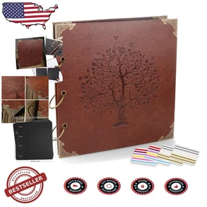 Large 10" Leather Photo Album DIY Scrapbook Vintage Tree 50 Refillable Pages - Picture 1 of 9
