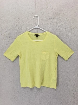 Camiseta Banana Republic Mujer Top Medio Amarillo 100% Lino Manga Corta Calce Regular Foto 1 de 4