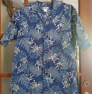 Mens Hawaiian Shirt Blue Button Down Large Aloha Line - Picture 1 of 8