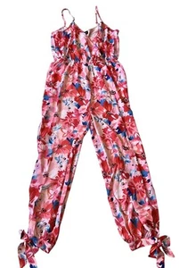 Pariser Damen rosa blau Blumen Overall hohe Beinschlitze Resort Vacay Größe 10  - Bild 1 von 8