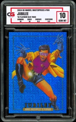 2024 Marvel Masterpieces Platinum 1992 BLUE TRAXX HOLO #100 Jubilee ~ CG 10 GEM - Image 1 of 2