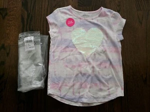 NWT CHILDREN'S PLACE GIRLS PINK PURPLE TIE DYE FLIP SEQUINS HEART SHIRT L 10/12 - Picture 1 of 7