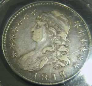 1818/7 BUST HALF DOLLAR VF30 DETAILS O-103 UNIQUE INVERTED DOUBLE EDGE LETTERING - Picture 1 of 4