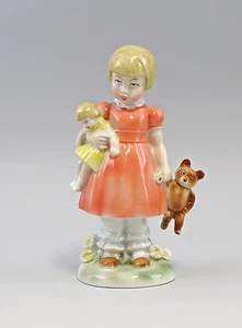9942776-a Porzellan Figur Mädchen mit Puppe und Teddy Wagner&Apel H18cm - Picture 1 of 4