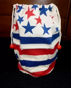 NOS NWOT Vtg 70s Natural Canvas Drawstring Tote Bag Red Blue Stars Stripes 18" H - Picture 1 of 6