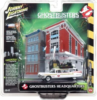 Johnny Lightning Diorama Ghostbusters Headquarters ECTO 1A 1959 Cadillac 1:64 - Image 1 of 4