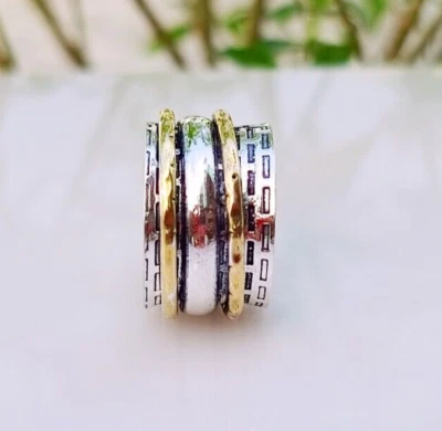 Anillo giratorio sólido de plata de ley 925 anillo hecho a mano todas las tallas PR-442 Foto 1 de 4