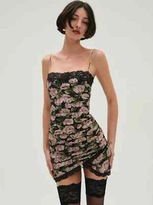 For Love And Lemons Women's Fallen Rose Print Mini Dress Black Size Small - NWT - Picture 1 of 14