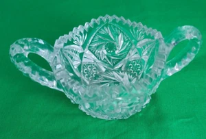 American Brilliant Cut Glass Crystal Square Double Handle Open Sugar Bowl Beauty - Picture 1 of 3