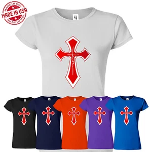 Faith Cross Women T-Shirt Religious Christian Jesus Bible God Church New Gift - Picture 1 of 12