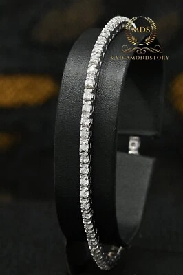 Brazalete Tenis 7 Pulgadas Largo Oro Blanco 14K Sólido 5 Quilates Excelente Corte Redondo Foto 1 de 4