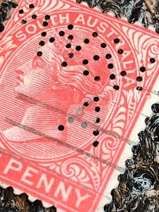 UATS South Australia Used Stamp Queen Victoria Penny Vintage Punched Franked - Picture 1 of 3