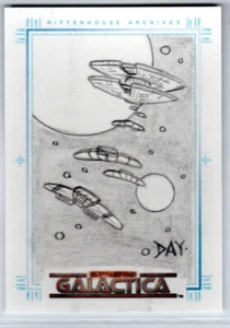 THE COMPLETE BATTLESTAR GALACTICA DAVID DAY SKETCH A FEX CYLON BASE SHIP RAIDERS - Picture 1 of 2