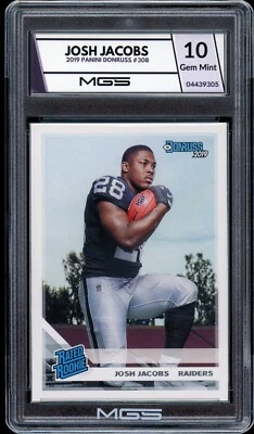 2019 Panini Donruss #308 Josh Jacobs MGS Graded 10 Gem Mint RC Raiders RB - Image 1 of 2