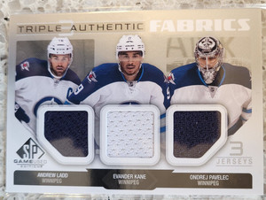 2014-15 SP GAME USED HOCKEY TRIPLE AUTHENTIC FABRIC LADD / KANE / PAVELIC JETS