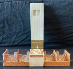 NIB Williams Sonoma 4 Clear Glass Turkey Mini Taper Candle Holders W/ 10"Candles - Picture 1 of 8