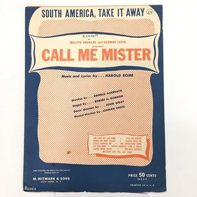 "AMÉRICA DO SUL, TAKE IT AWAY" ©1946 Partituras Vintage Harold Rome Piano - Imagem 1 de 4