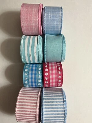 "Lote 8 cinta de alambre copos de nieve copos de Pascua caramelo azul rosa 4 yardas Ea 1,5"" nuevo" Foto 1 de 4