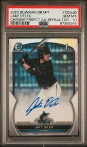 Jake Deleo 2023 Bowman Draft Chrome Refractor Auto Card /499 #CDA-JD PSA 10 - Picture 1 of 2