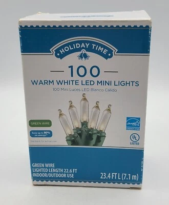 Holiday Time Clear Lights Green Wire 100 Count LED Mini Light Set Christmas - Image 1 of 4