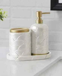 NOB Lavender & Sage 3-Pc Bathroom Counter Accessory Set Dispenser Caniter & Tray - Picture 1 of 8