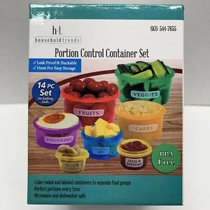 Portion Control Container Set 14 Piece Household Trends 7 Cups/7 Lids BPA Free - Picture 1 of 8