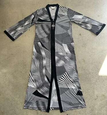 Винтажный бриллиант чая черный и белый геометрический психоделический абстрактный молнии халат размер S - Изображение 1 из 4