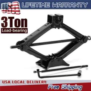 3 Ton Scissor Jack Car Heavy Duty Garage Tire Wheel Lug Handle Crank Tool Kit , - Foto 1 di 12