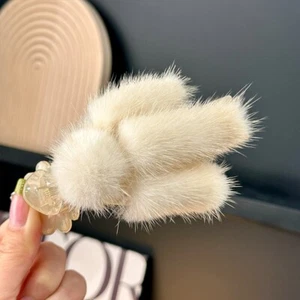 Women's Ladies Real Mink Fur Hair Clip Hair Claw Bobby Pin Hairpin Barrette - Picture 1 of 9