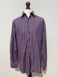 THOMAS PINK Shirt Mens Size 16.5 Slim Fit Blue Purple Long Sleeve Cotton Striped - Picture 1 of 13