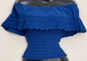 Perú BOHO BLUSA CAMPESINA GITANA HIPPIE Playa TOP Azul PBB - Imagen 1 de 3