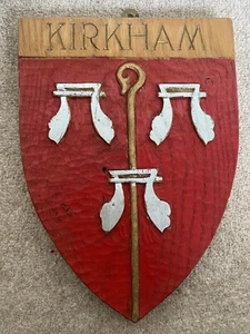 Placa de pared escudo roble añado vintage Kirkham Yorkshire Lancashire - Imagen 1 de 8