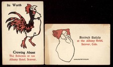 1908 DENVER CO ALBANY HOTEL ~ 2 OLD ADV POSTCARDS, FOR GUESTS TO SEND, PC5829