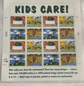 Vintage Briefmarken Porto USPS 32 Cent kompletter Bogen mit 16 Kids Care 1994 - postfrisch - Bild 1 von 4