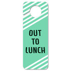 Out to Lunch Teal with White Stripes Plastic Door Knob Hanger Sign