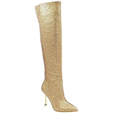 INC INTL Concepts Mujeres Saveria Sobre la Rodilla Botas Ajustadas Talla EE. UU. 6M Dorado Bling Foto 1 de 4