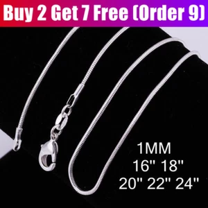 925 Sterling Silver 1mm Snake Chain Necklace Rope Pendant Chain 16 18 20 22 24" - Picture 1 of 12